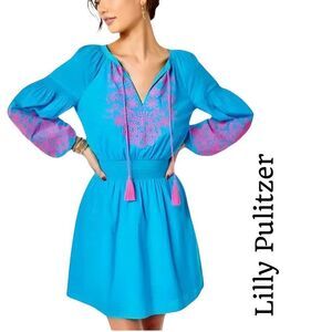 LILLY PULITZER Analynn Embroidered Tunic Dress Turquoise Oasis Sz M NWT